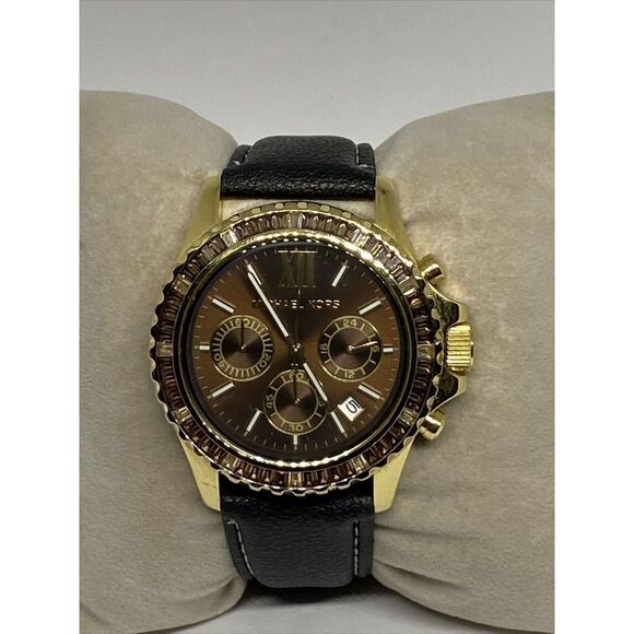 Michael Kors MK5873 Women's Black Leather Analog Dial Quartz Wrist Watch EY660 - Picture 3 of 12